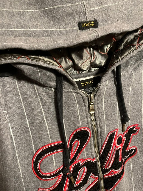Vintage Y2K Split Skateboard Co. Pinstripe Quilted Full-zip Hoodie Grey Large