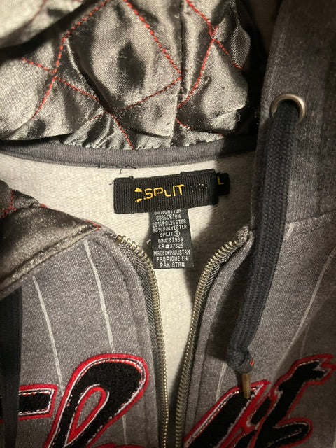 Vintage Y2K Split Skateboard Co. Pinstripe Quilted Full-zip Hoodie Grey Large