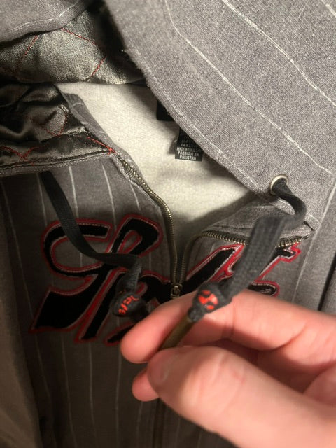 Vintage Y2K Split Skateboard Co. Pinstripe Quilted Full-zip Hoodie Grey Large