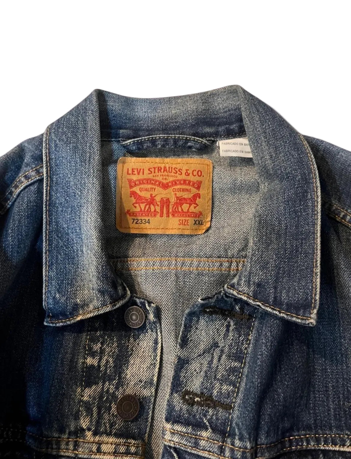 Levi's 72334 Denim Trucker Jacket XXL Distressed Faded Blue Jean